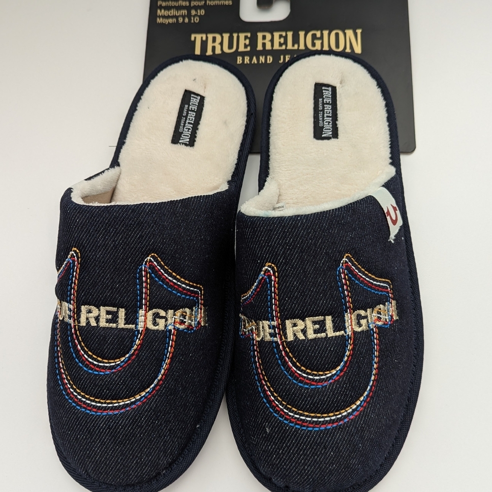 ✨HOST PICK✨NWT True Religion Men's (Size Medium 9-10) Denim Slide-In  Slippers